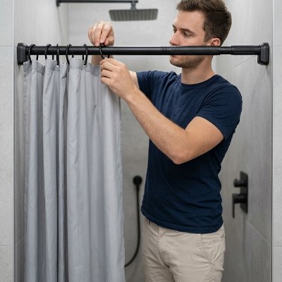 Barre de douche homme avec chandail noir