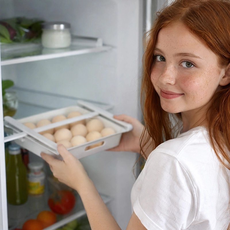 Boite à oeufs avec jeune fille