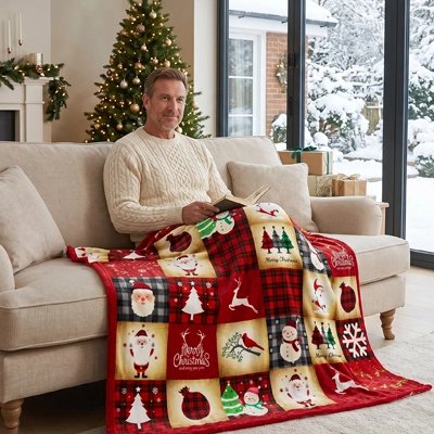 Plaid noel homme livre a la main