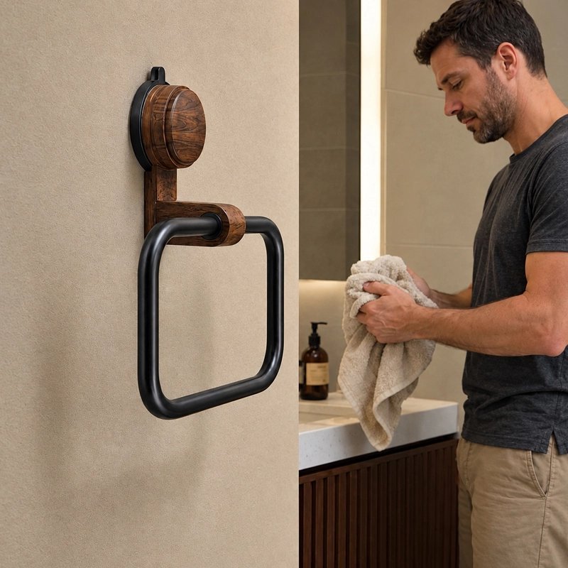 Porte serviette homme chandail noir s essuyant mains