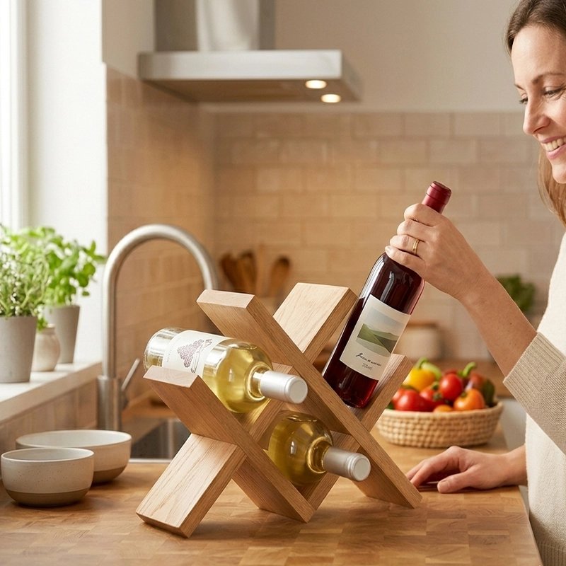 Casier bouteille femme prenant bouteille