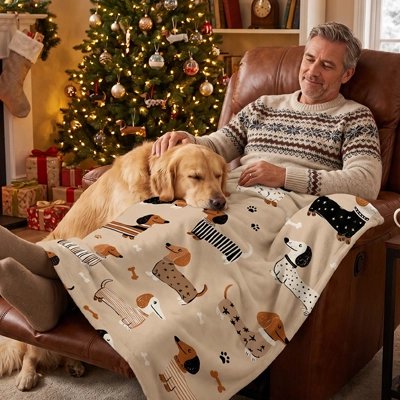 Couverture avec homme et chien 