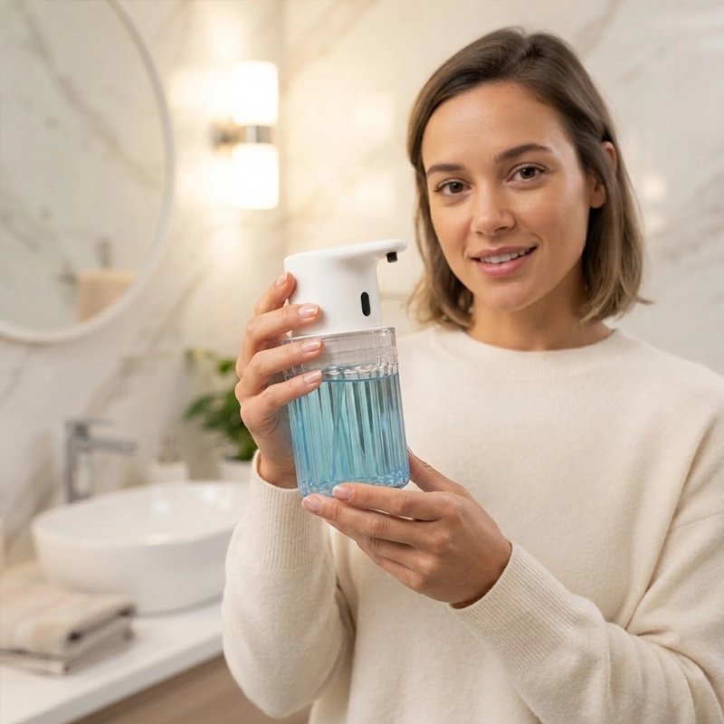 Distributeur de savon automatique​ femme tenant dans la main