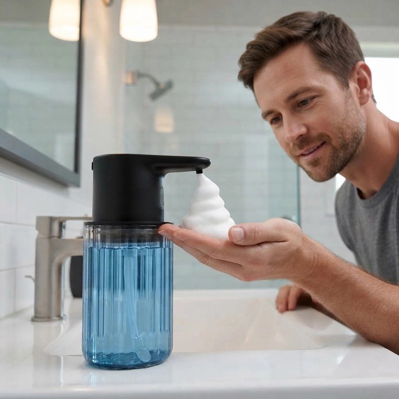 Distributeur de savon automatique​ homme tendant la main