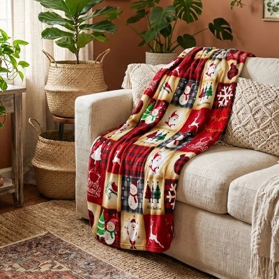 Plaid noel couverture sur sofa