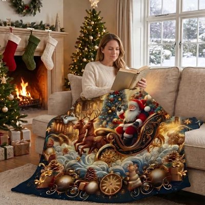 Plaid noel dame lis un livre
