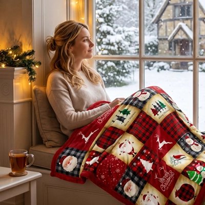 Plaid noel femme regardant dehors