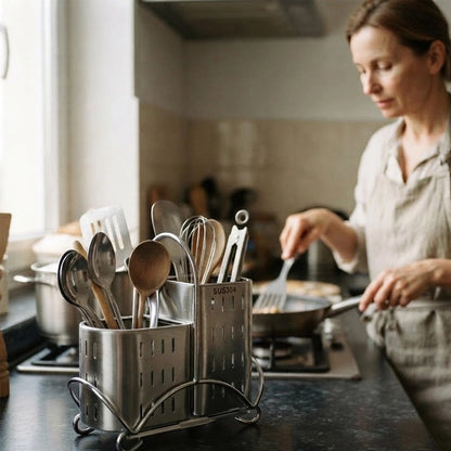 Pot ustensiles Cuisine dame cuisinant